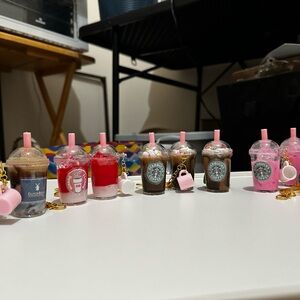 Pink and Brown Drink-Themed Keychains